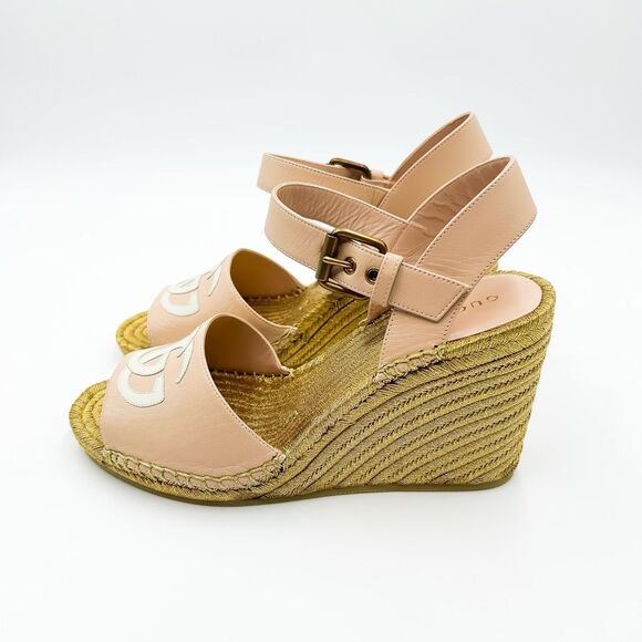 Gucci GG Pink Espadrille Gold Wedge Sandals New Size 38, 8 - Picture 5 of 14